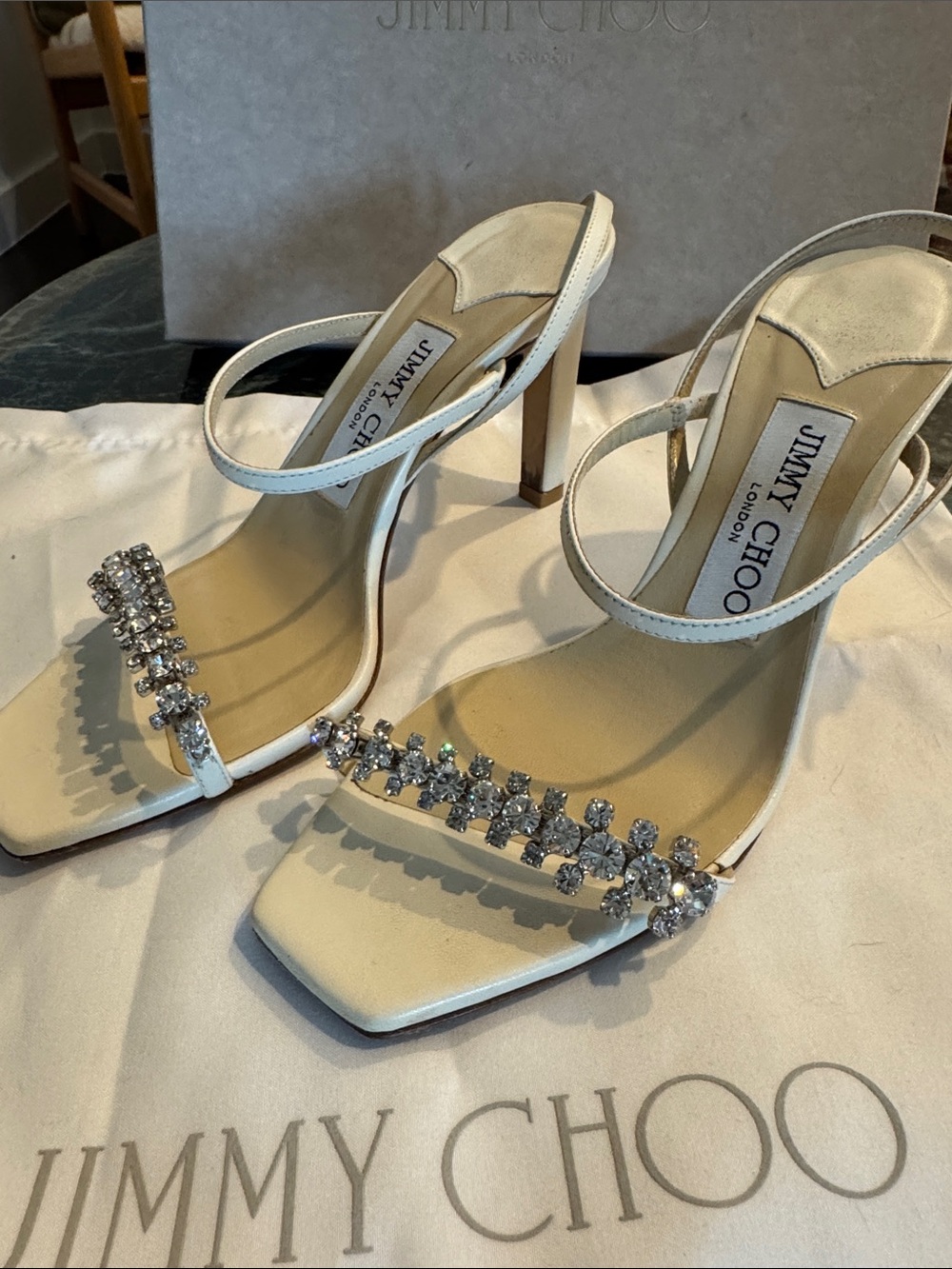 Jimmy Choo white ivory meira bridal Crystal sandal Slingback Heels pumps 6 36 - Picture 2 of 7